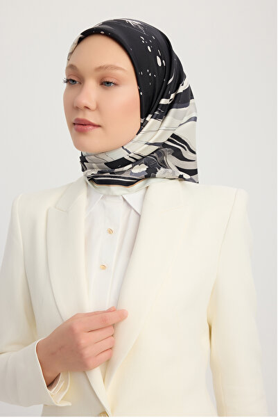 Schaless Gök Çiçek - Negru - Eșarfă din twill de mătase 100% - 90x90 cm