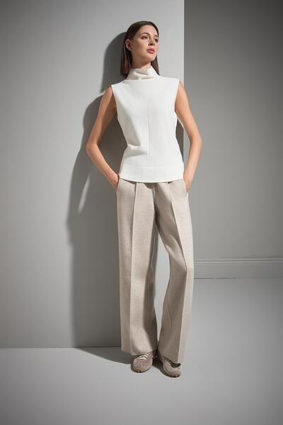 JOIN US Örgü Detaylı Kolsuz Ekru Triko Bluz