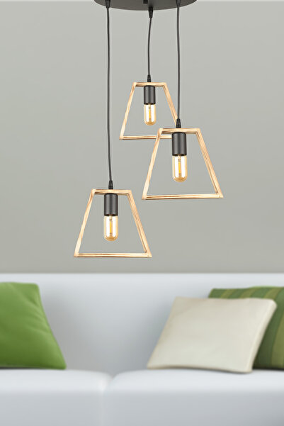 Begüsa Aksen 3.Lü Ahşap Avize