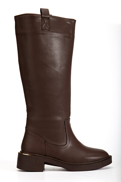 RİSSOLİ Γυναικείες μπότες καφέ δέρματος με χρυσή λεπτομέρεια στο πίσω μέρος