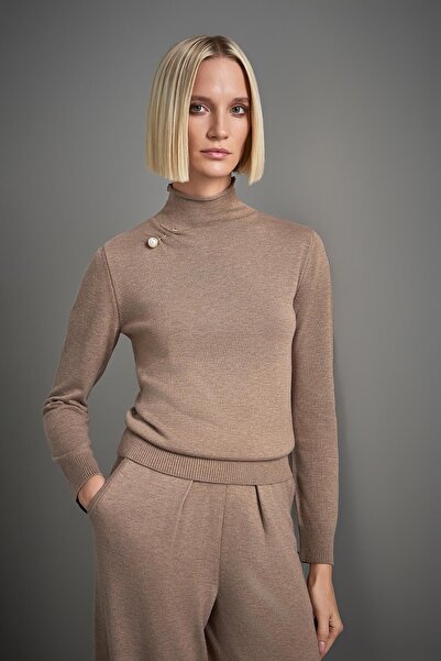 JOIN US Pearl Piercing Detailed Beige Knitwear Sweater
