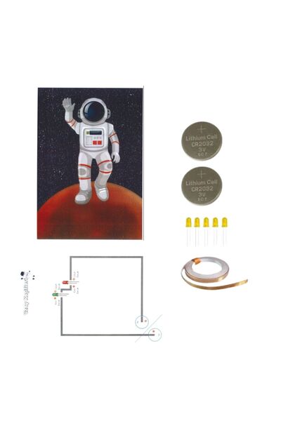 Fapatech Uzay Astronot Fen Bilim Deneyi - Bakır Folyo İletken Bant 5mm LED,CR2032 Pil Kağıt Devre Kit