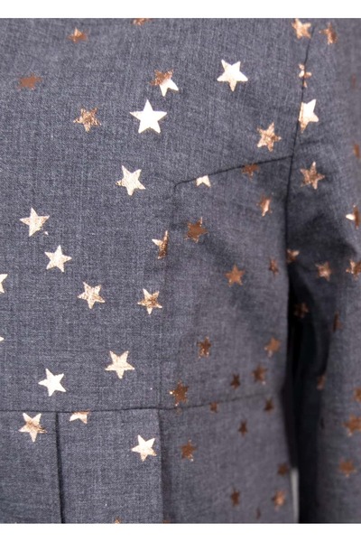 Ozmoz By Mukadder Özden %100 Pamuk Yaldız baskılı Antrasit Kışlık Kız Çocuk Elbise