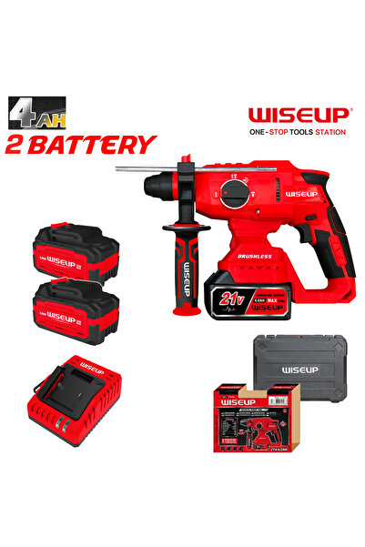 WISEUP دريل هلتي بطارية حقيبة بلاستيك مع شاحن و2 بطارية