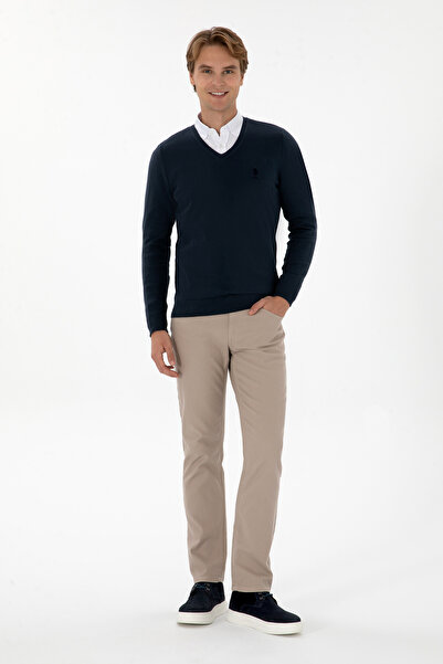 U.S. Polo Assn. Pulover Barbat Pe Indigo Cu Guler In V Si Logo Brodat