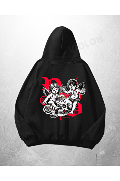 Violon Μαύρο Unisex Φούτερ με στάμπα Joker και κουκούλα σε μεγάλο μέγεθος