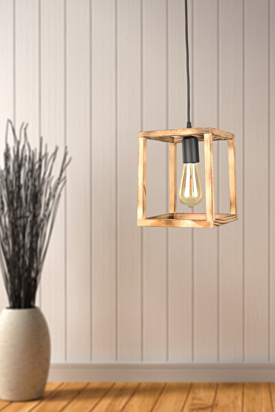 Begüsa Küboid Ahşap Tekli Avize