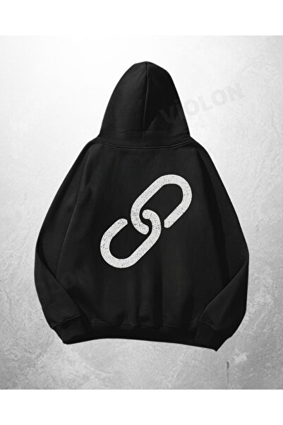 Violon Μαύρο Unisex Φούτερ με κουκούλα, με στάμπα αλυσίδας και υπερμεγέθη εφα...