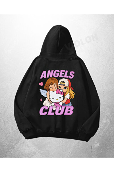 Violon Μαύρο Unisex Φούτερ με κουκούλα με στάμπα Angels Club