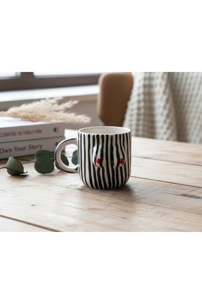 SeraCEY El Yapımı Özel Kabartmalı El İşlemeli Seramik Kupa Bardak Memeli Kahv...