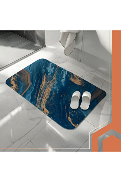 zola Anti-slip bath mat, polyester, 80 x 50 cm, abstract pattern, turquoise/gold