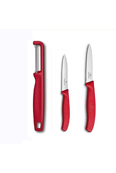 Victorinox Kırmızı Tırtıklı Soyma Bıçağı 8 CM - 10 CM ve Domates Sebze Soyaca...