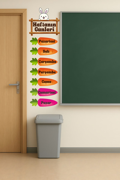 Aysha Tasarım Havuç Temalı Haftanın Günleri Duvar Sticker - Çocuk Odası Eğiti...
