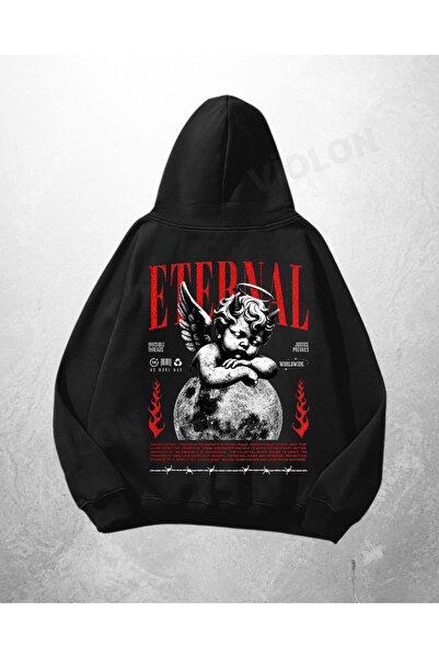 Violon Μαύρο Unisex Φούτερ με κουκούλα με στάμπα Eternal Oversize