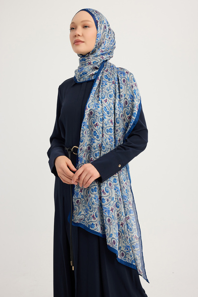 Schaless Ethnic Spring - Indigo - Aurora Patterned Janjan Shawl - 70X190 cm