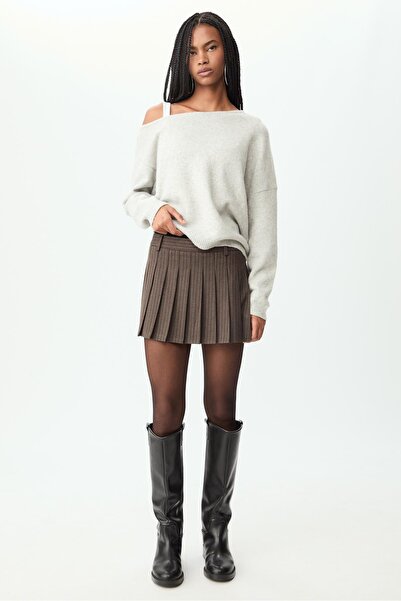 Stradivarius Çizgili pileli mini etek