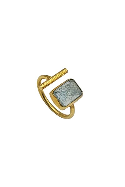 Eylül silver 925 Silver Ring with Gold Plating and Aquamarine Stone