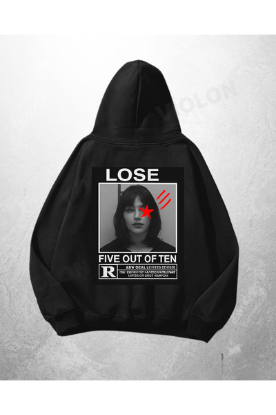 Violon Μαύρο Unisex Φούτερ με κουκούλα Oversize με στάμπα κειμένου  "Lose You...