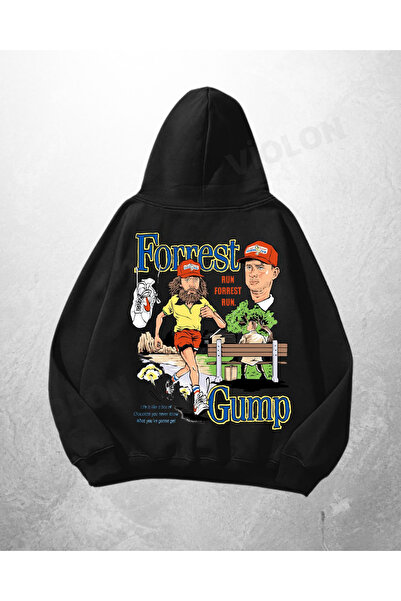 Violon Μαύρο Unisex Φούτερ με στάμπα Forrest Gump και κουκούλα σε μεγάλο μέγεθος