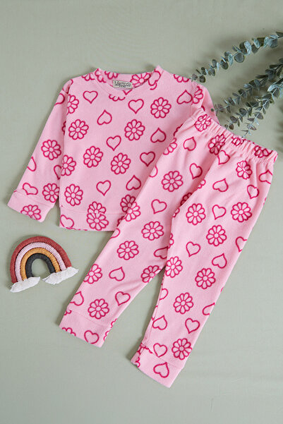 Fulla Moda طقم بيجامة بناتي من الصوف بياقة دائرية ونقشة زهور