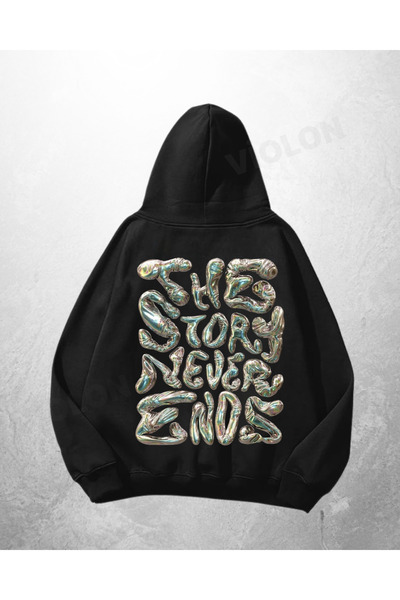 Violon Μαύρο Unisex Φούτερ με κουκούλα με στάμπα  "Η Ιστορία Δεν Τελειώνει Πο...