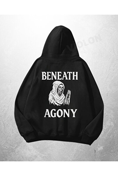 Violon Μαύρο Unisex Φούτερ με κουκούλα Oversize με στάμπα Beneath Agony