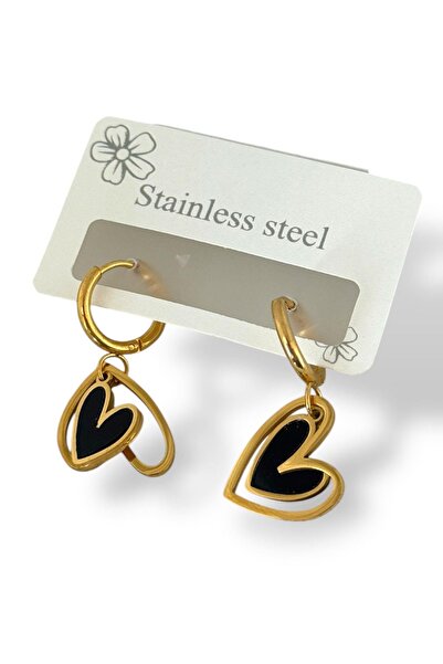 TAKIŞTIR أقراط من الفولاذ على شكل قلب ذهبي اللون (زوج)