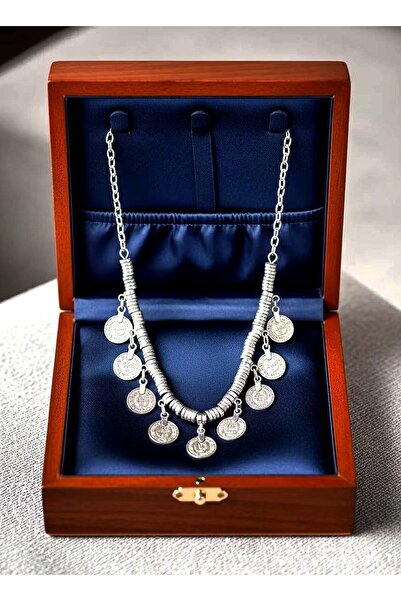 Luxiva El yapımı Antik Gümüş Kaplama yuvarlak Para Detaylı Zarif Kolye