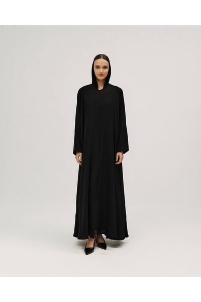 SOROSE SA عباية إنترنت دبل كلوش سوداء بخطوط عرضية على الأكمام