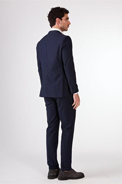Dufy Lacivert Erkek Düz Mono Yaka Takım Elbise
