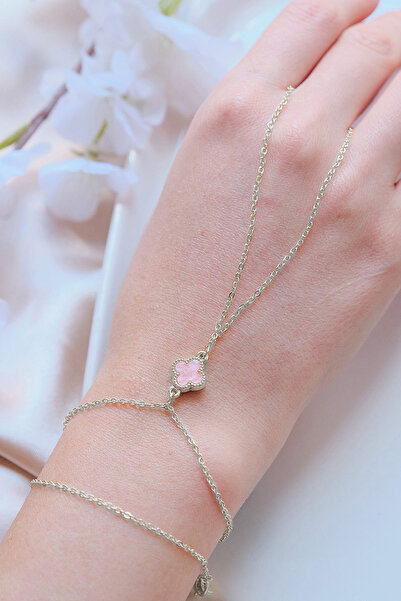 AURRARİ Silver Pembe Doğal Taşlı Yonca Şahmeran