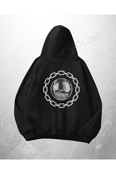 Violon Μαύρο Unisex Φούτερ με κουκούλα, με τυπωμένο λογότυπο αλυσίδας και κύκ...