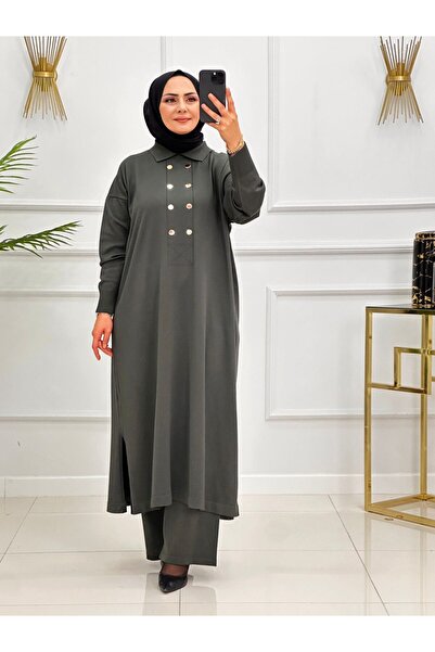 Enans Design Σετ Τζαμάτζικο Τεσετύρα με λεπτομέρεια με κουμπιά με λαιμόκοψη πόλο, μακρύ τουνίκ και παντελόνι