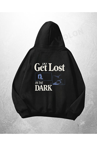 Violon Hanorac negru unisex supradimensionat, imprimat cu textul „Get Lost In...