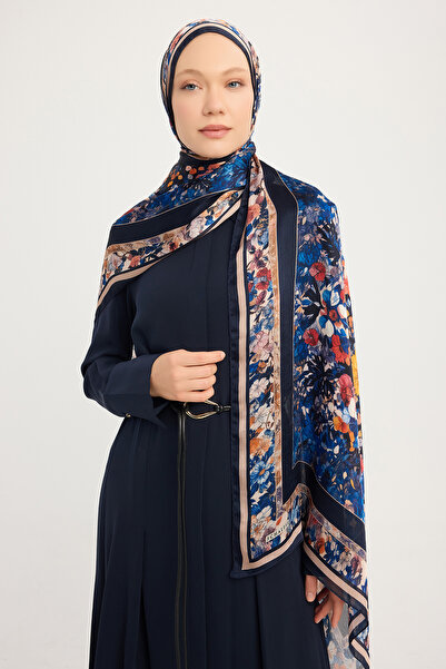 Schaless Flower Cosmos - Μπλε ναυτικό - Σάλι Janjan με σχέδιο Aurora - 70x190...