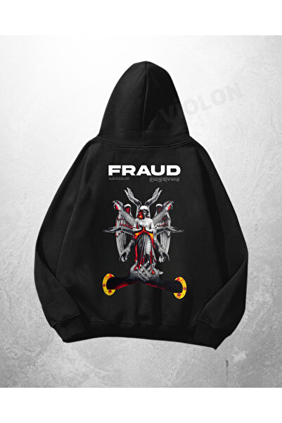 Bravebell Hanorac negru unisex supradimensionat cu imprimeu Fraud