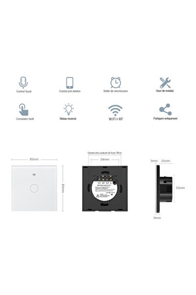 TUYA Intrerupator inteligent cu touch Tuya, Life Smart, Aubess, Wi-Fi, fara nul, 2 canale @Smartwiz
