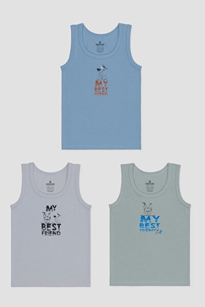BAYKAR Boys' Cotton Crew Neck Printed Tank Top T-Shirt 3-Pack 2528 Colorful