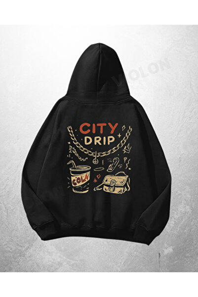 Violon Μαύρο Unisex Φούτερ με κουκούλα, με στάμπα City Drip Gold Design, Over...