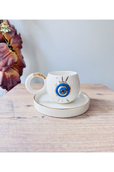 Bayerseramik Seramik El Yapımı 24K Altın Kaplama Nazar Fincan