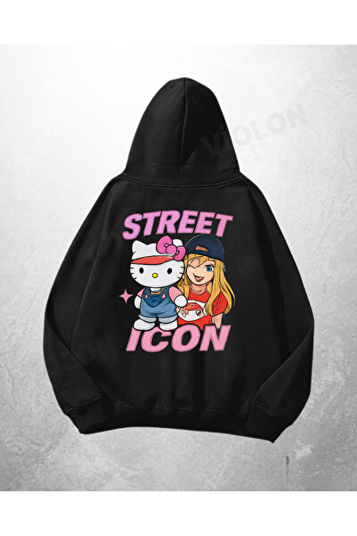 Violon Μαύρο Unisex Φούτερ με κουκούλα με στάμπα Street Icon σε μεγάλο μέγεθος