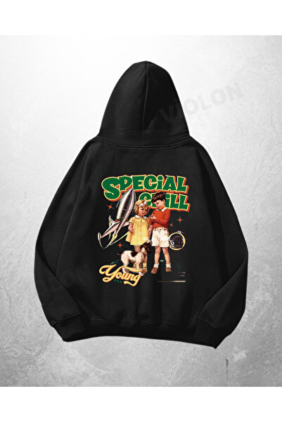 Violon Μαύρο Unisex Φούτερ με στάμπα  "Special Girl " και κουκούλα, σε μεγάλο...