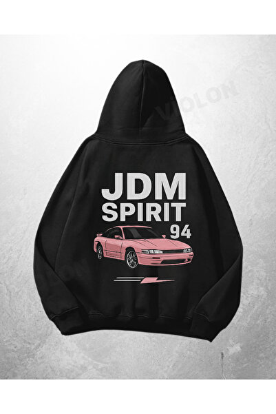 Violon Μαύρο Unisex Φούτερ με κουκούλα με στάμπα JDM Spirit σε μεγάλο μέγεθος