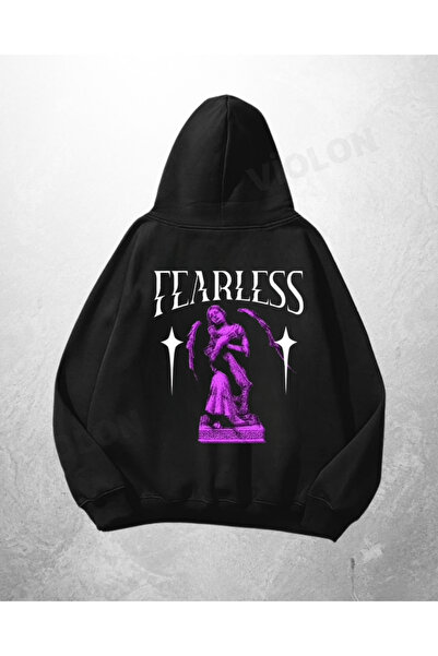 Violon Μαύρο Unisex Φούτερ με κουκούλα, με στάμπα Fearless, σε μεγάλο μέγεθος