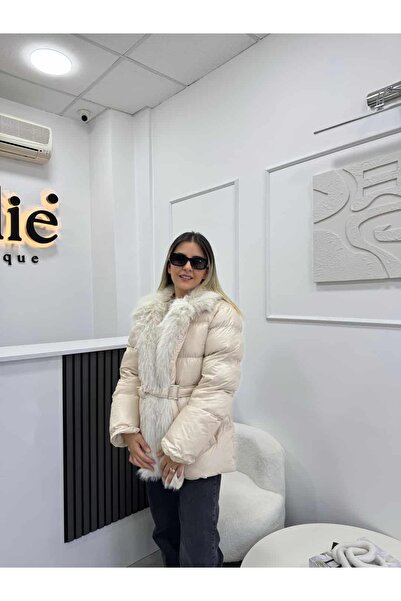 MODA Krem - Kürk Detaylı Şişme Mont