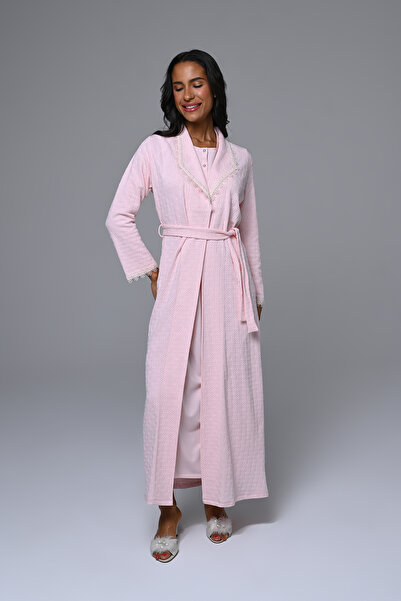 Lohusa Homewear Γυναικείο ροζ γιακά σάλι σε όλο το μήκος, χειμερινό σχέδιο με...