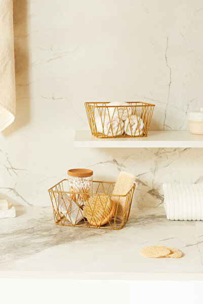 Ocean Home Textile طقم سلال معدنية ذهبية اللون مكون من قطعتين 25 × 18.5 × 10.5 / 20.5 × 15.5 × 10