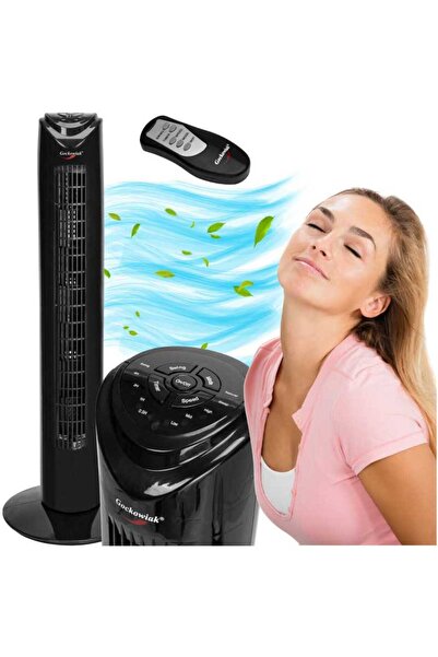 AGMM Ventilator vertical de podea, 45 W, 3 setări de viteză, oscilație, temporizator, mâner, telecomandă, negru