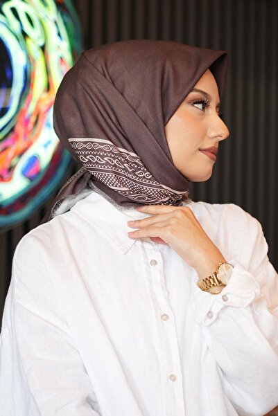 AFVENTE وشاح قطني بنمط حدودي عرقي بلون بني مرير