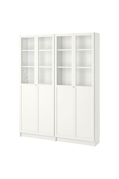 hobiurun Cam/panel kapaklı kitaplık, beyaz, 160x30x202 cm, 4 kapaklı